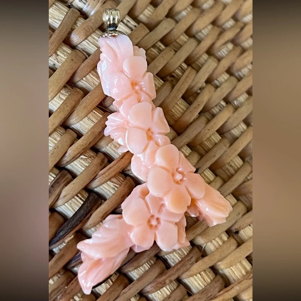 Gorgeous Romantic Carved Floral Genuine Scarce Coral Pendant Enhancer BEAUTEOUS!